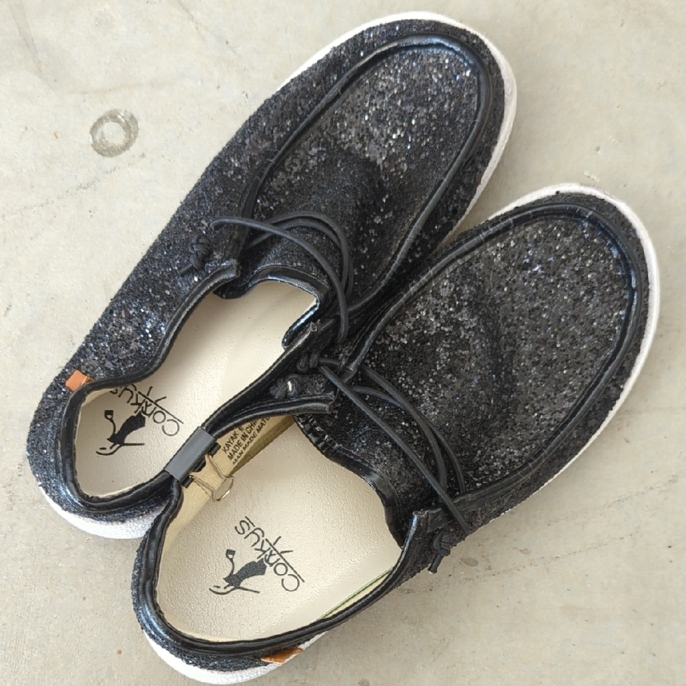 Corkys Women's Black Glitter Sparkly Slip On Kayak Shoes Size 6